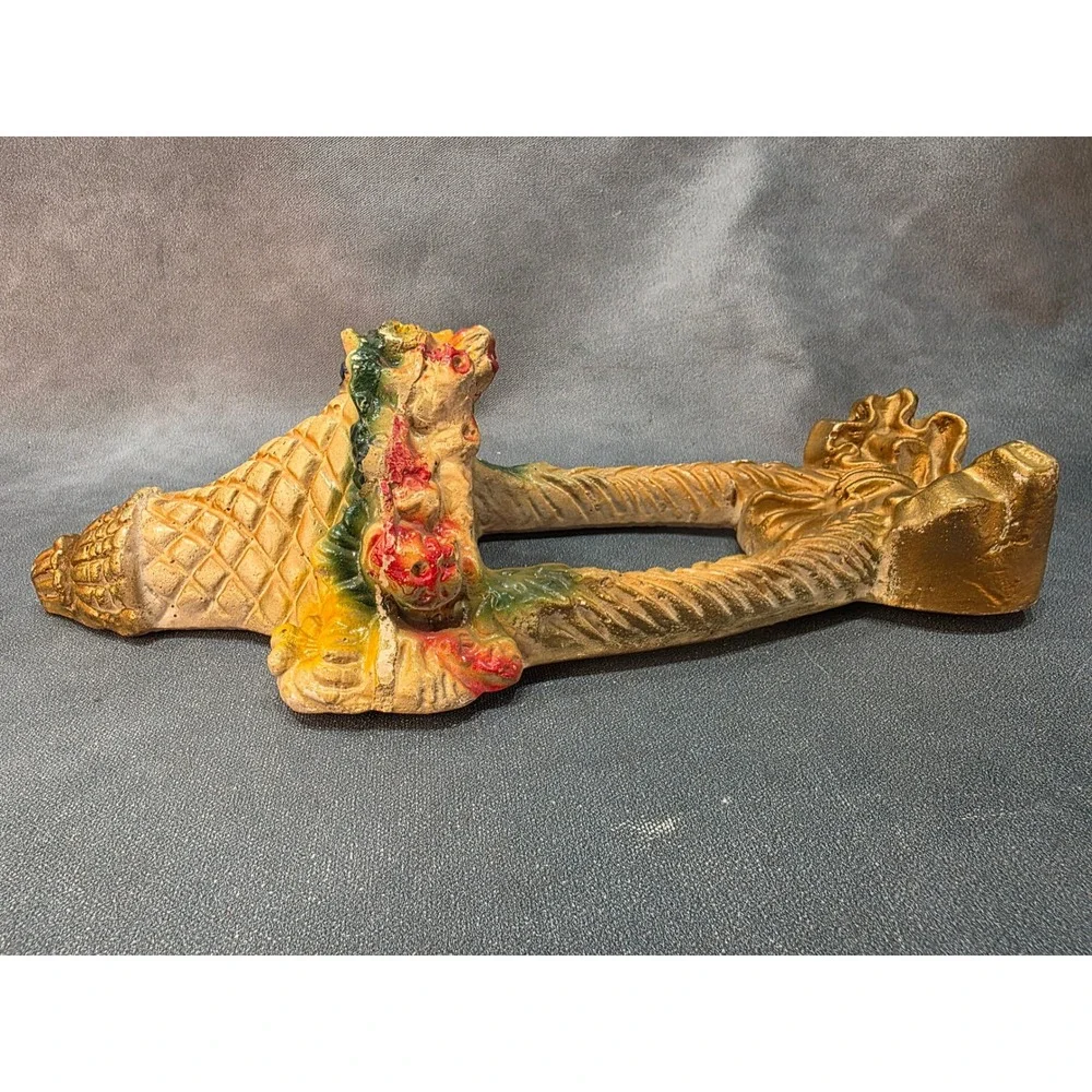Vintage Chalkware Wall Pocket Planter Basket Floral Gold Bow Mid Century Decor